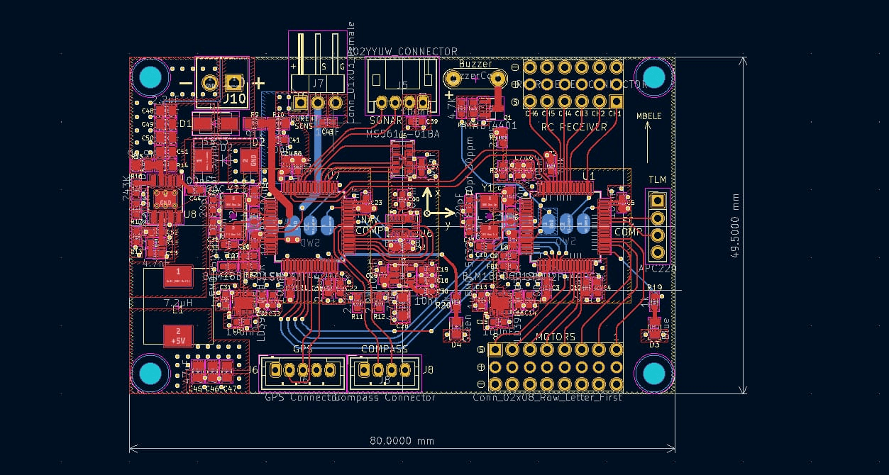 KiCad layout of the flight controller board